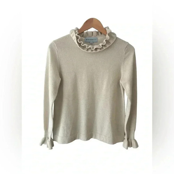 TUCKERNUCK Ivory Gold Shimmer Edie Ruffle Sweater Wool Cashmere Size XS - Picture 4 of 11